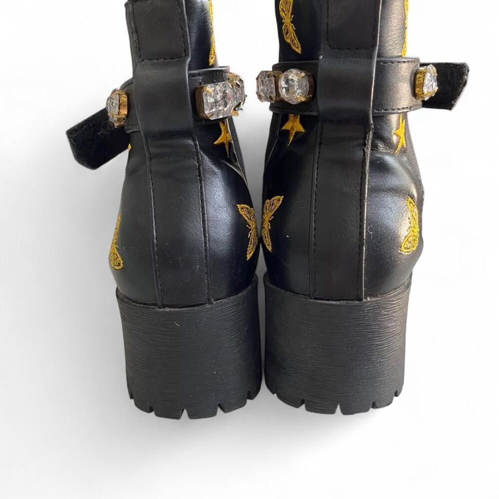 Rare Embroidered and Rhinestoned Women's Black Boots - Picture 4 of 6